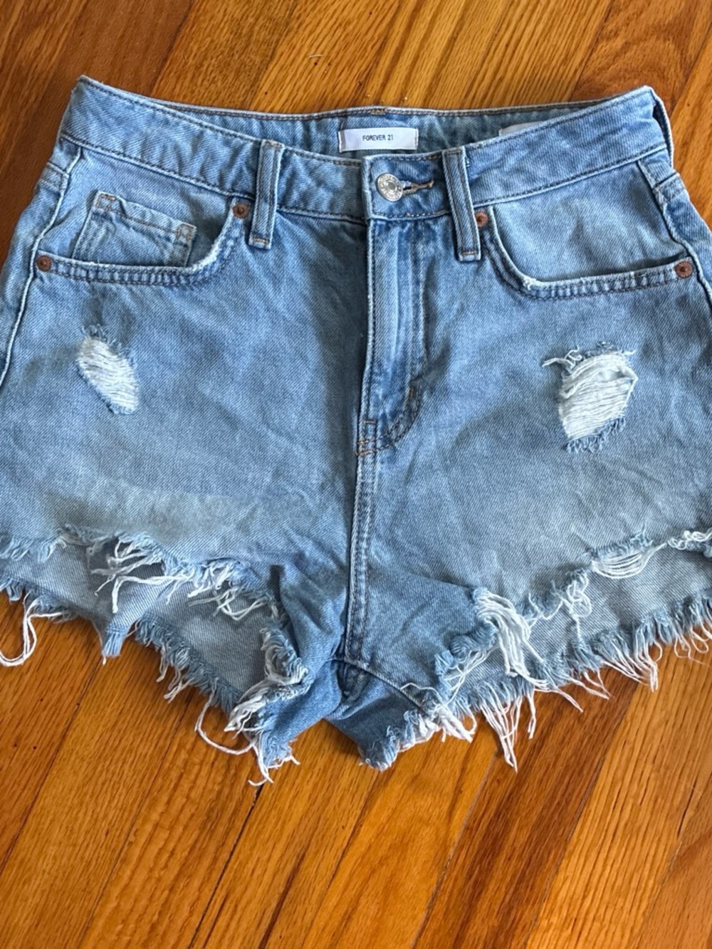 Forever 21 Distressed Light Blue Denim Cutoff Shorts